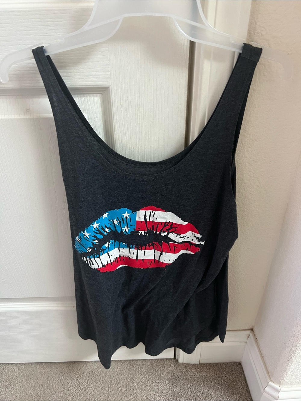 Cold Crush Black Tank Top with Red, White & Blue Flag Lip Graphic
